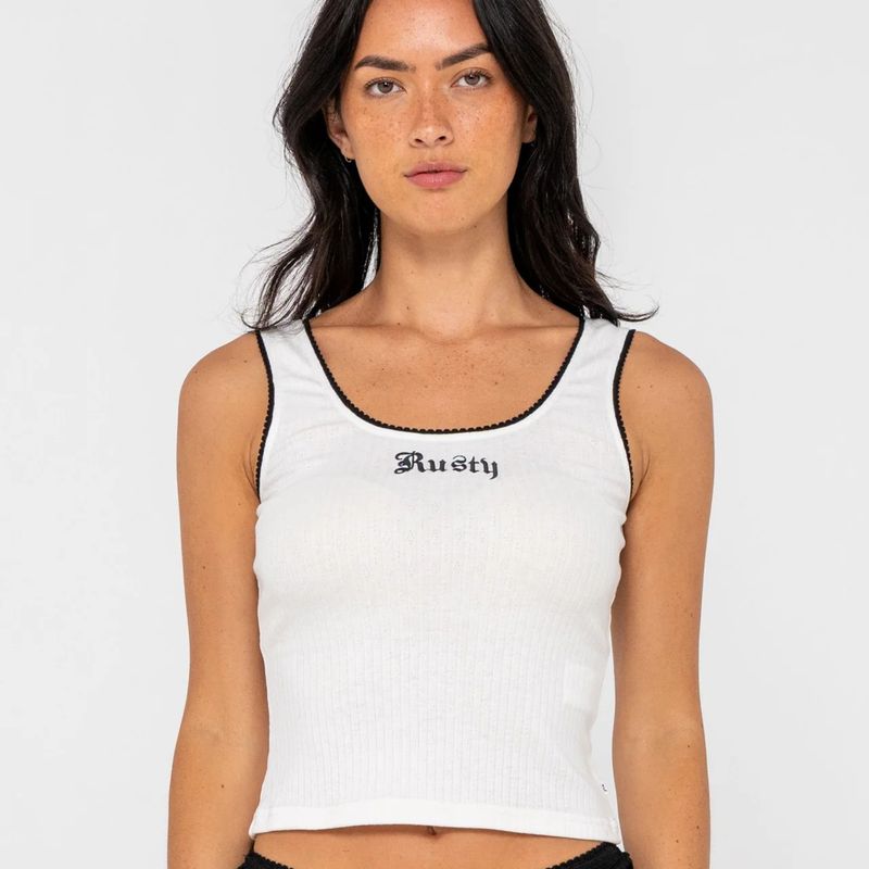 RUSTY WOMENS CASSIAN RIBBED SCOOP NECK SINGLET - WHITE