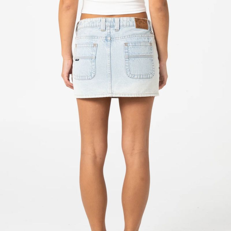 RUSTY WOMENS MAVERICKS LOW RISE DENIM MINI SKIRT - SKY BLUE HEATHER