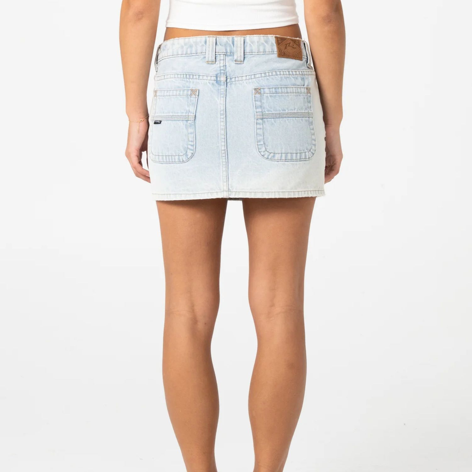 RUSTY WOMENS MAVERICKS LOW RISE DENIM MINI SKIRT - SKY BLUE HEATHER