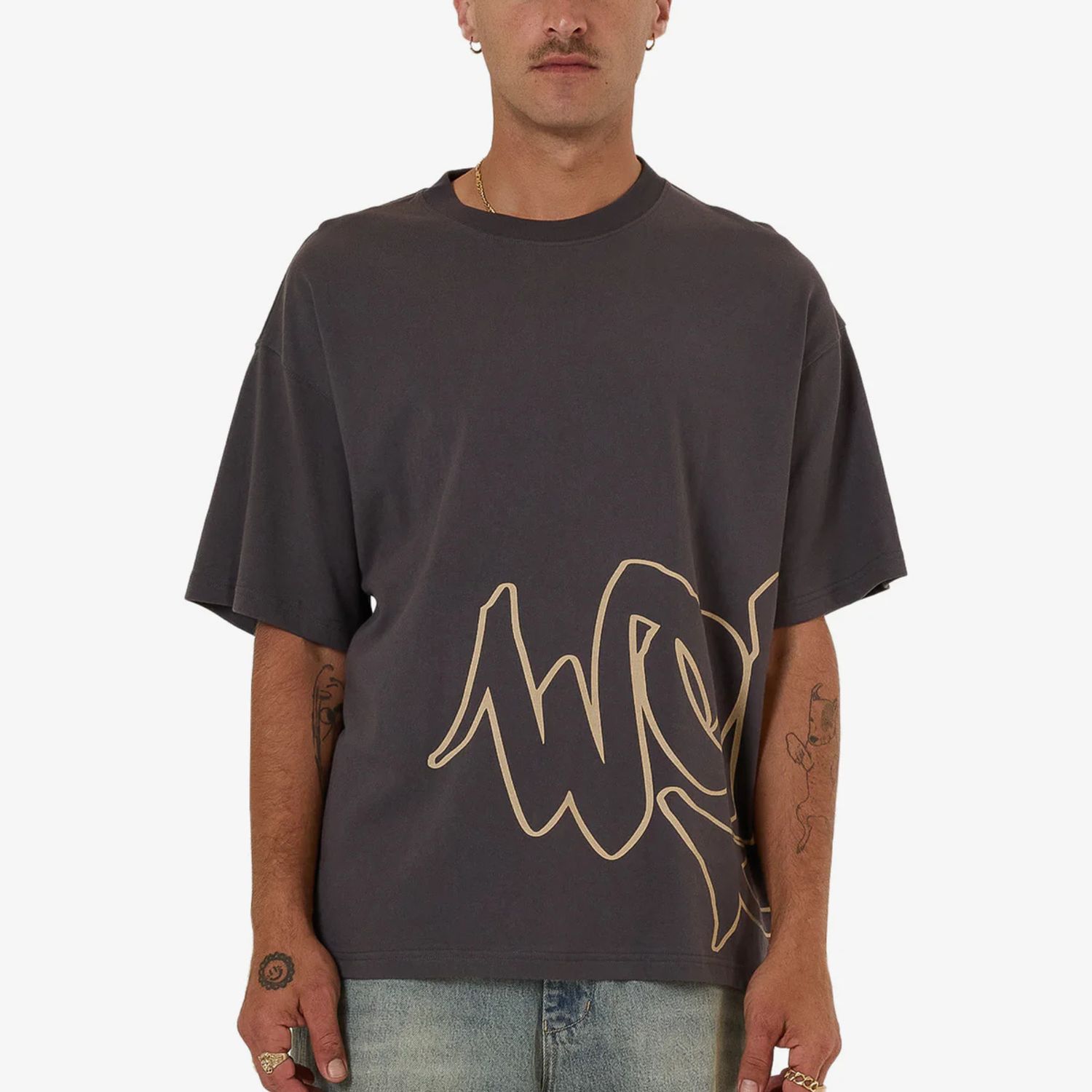 WORSHIP MENS SPRAYS OVERSIZED SS TEE - WORN BLACK