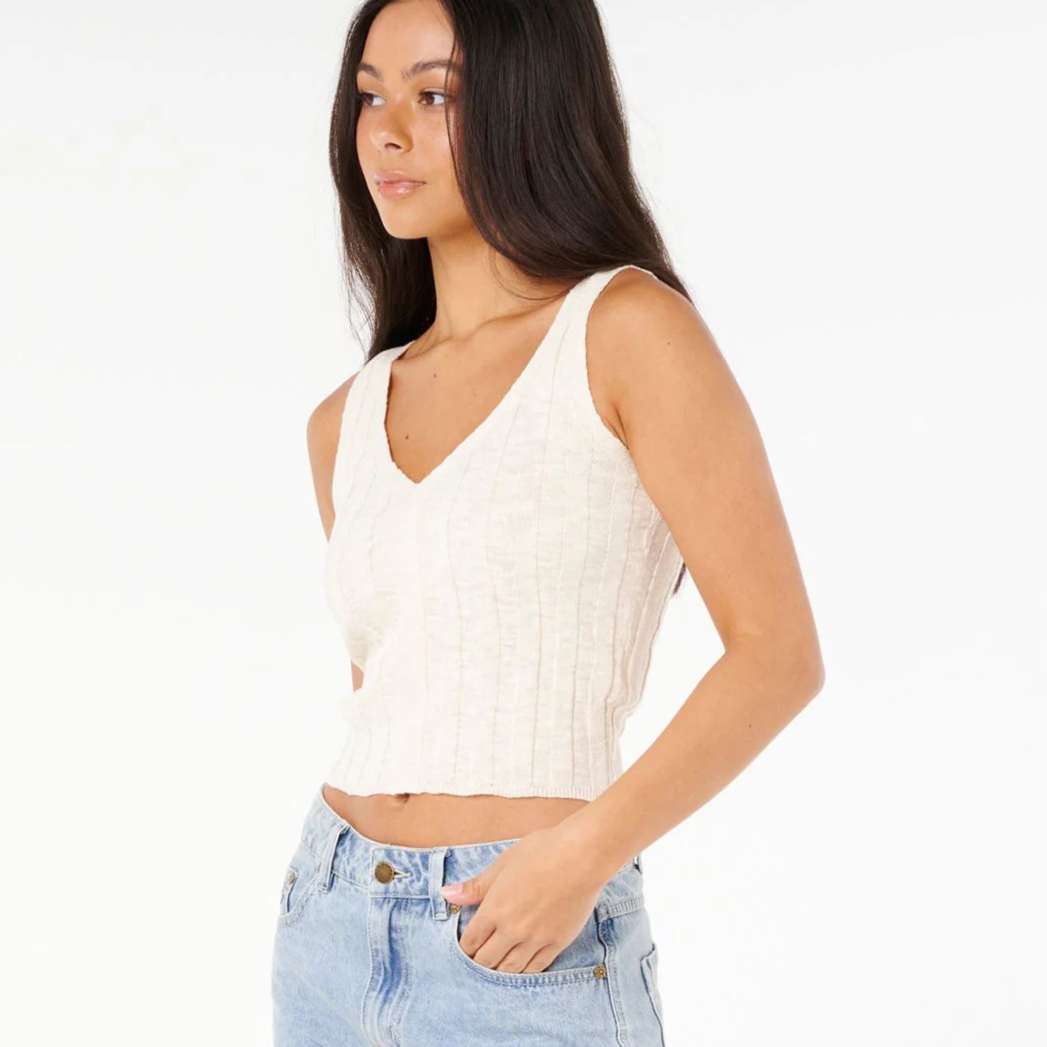 RIP CURL WOMENS SUNSET LUAU KNIT TOP - OFF WHITE