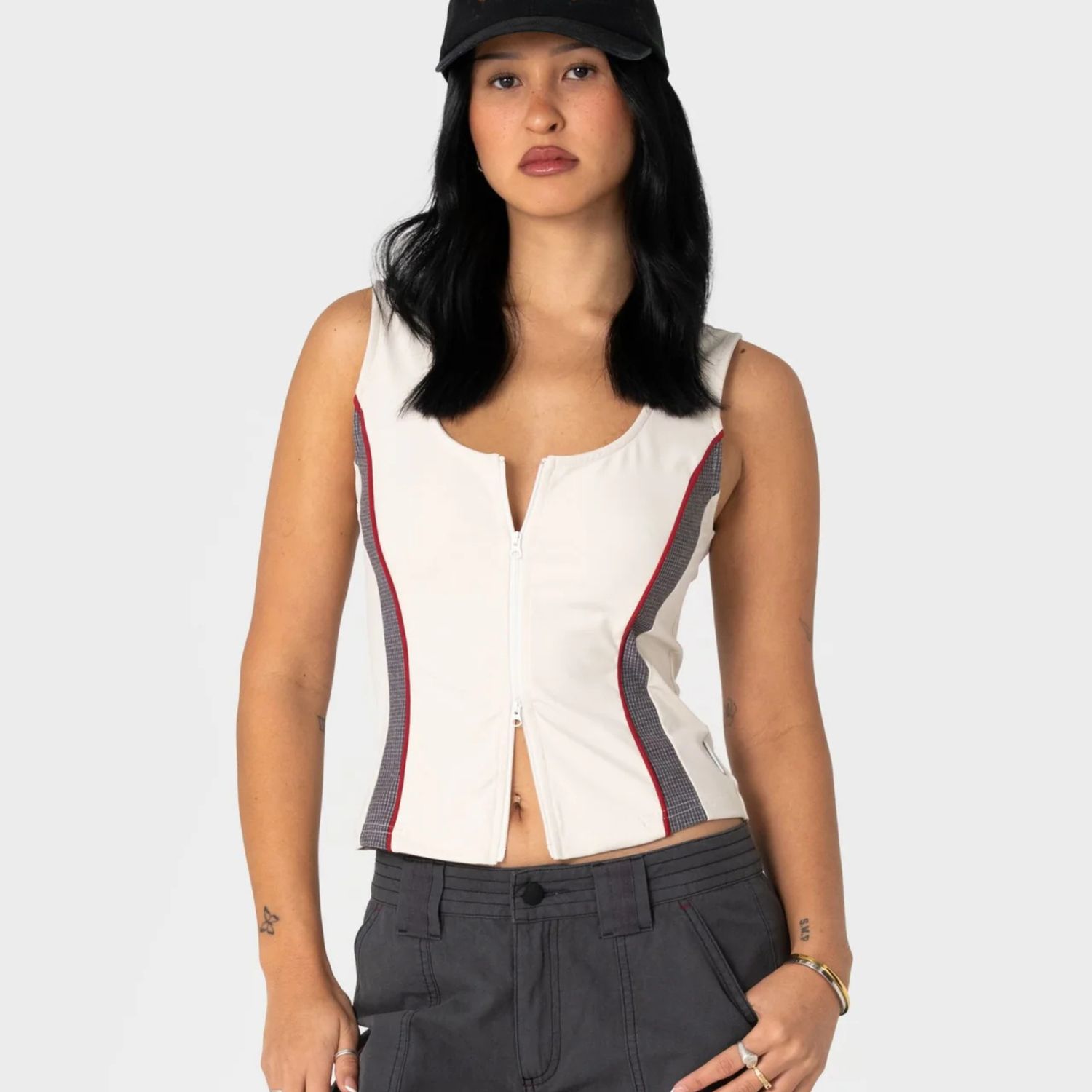 RUSTY WOMENS  CONTRAST ZIP TANK - OATMEAL