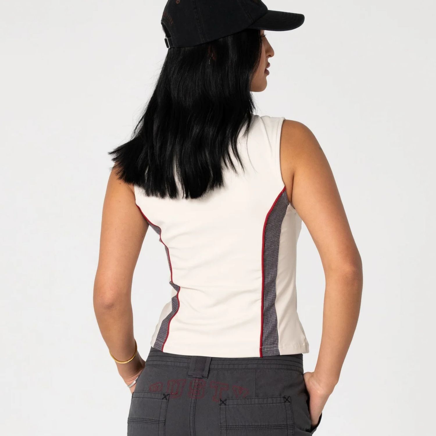 RUSTY WOMENS  CONTRAST ZIP TANK - OATMEAL