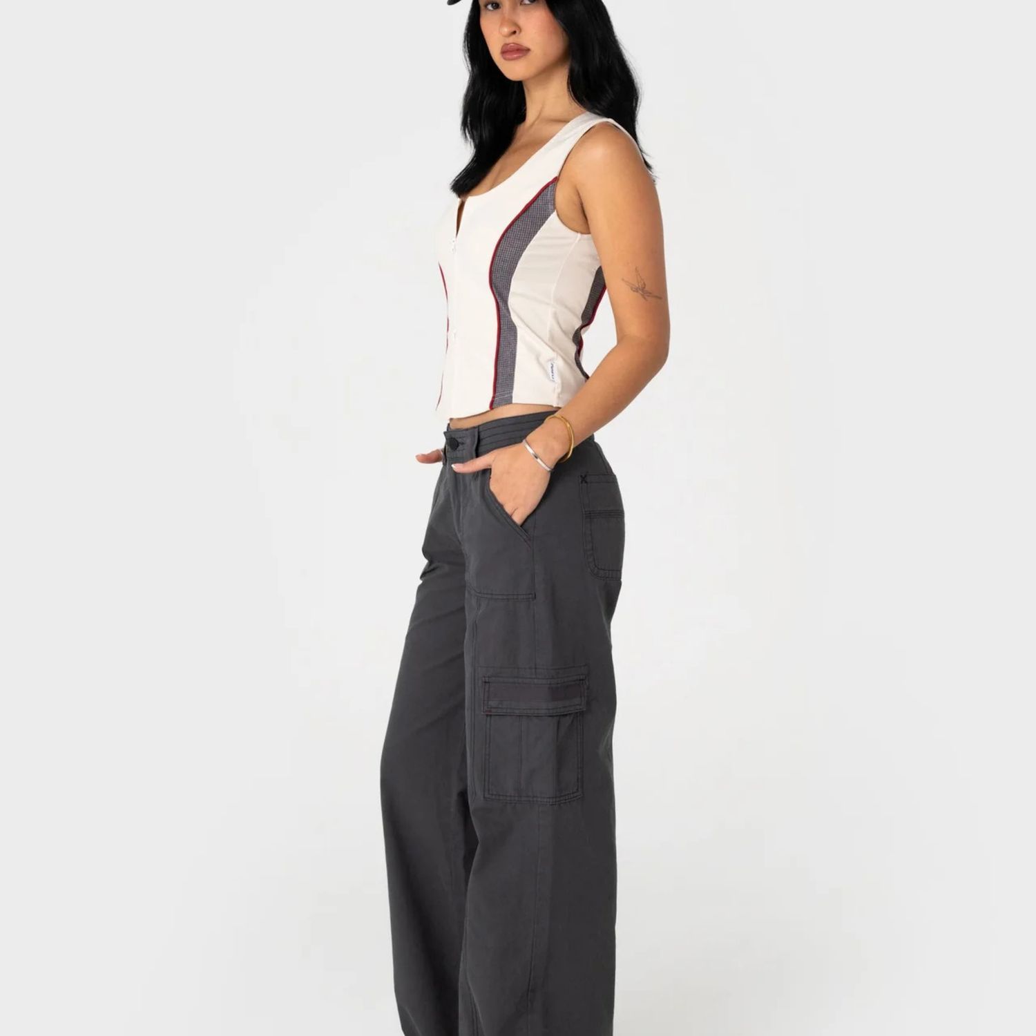 RUSTY WOMENS  CONTRAST ZIP TANK - OATMEAL