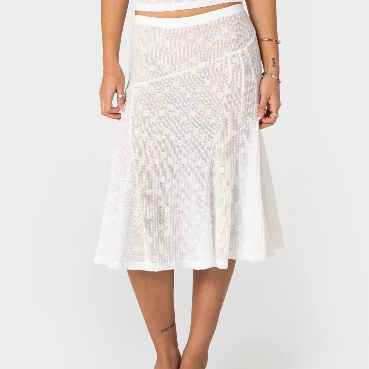 RUSTY WOMENS  ROMA LOW RISE LACE MIDI SKIRT - WHITE
