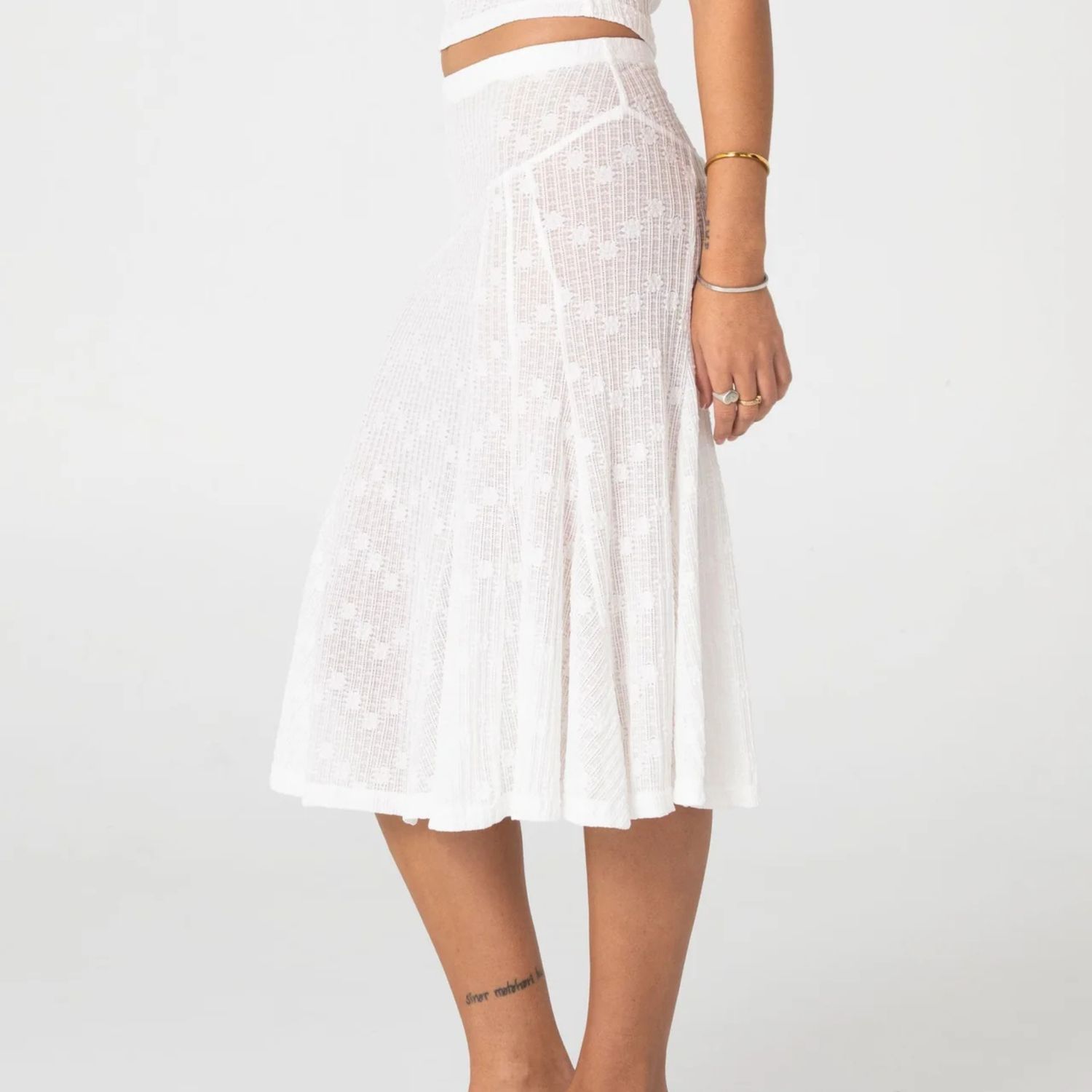 RUSTY WOMENS  ROMA LOW RISE LACE MIDI SKIRT - WHITE