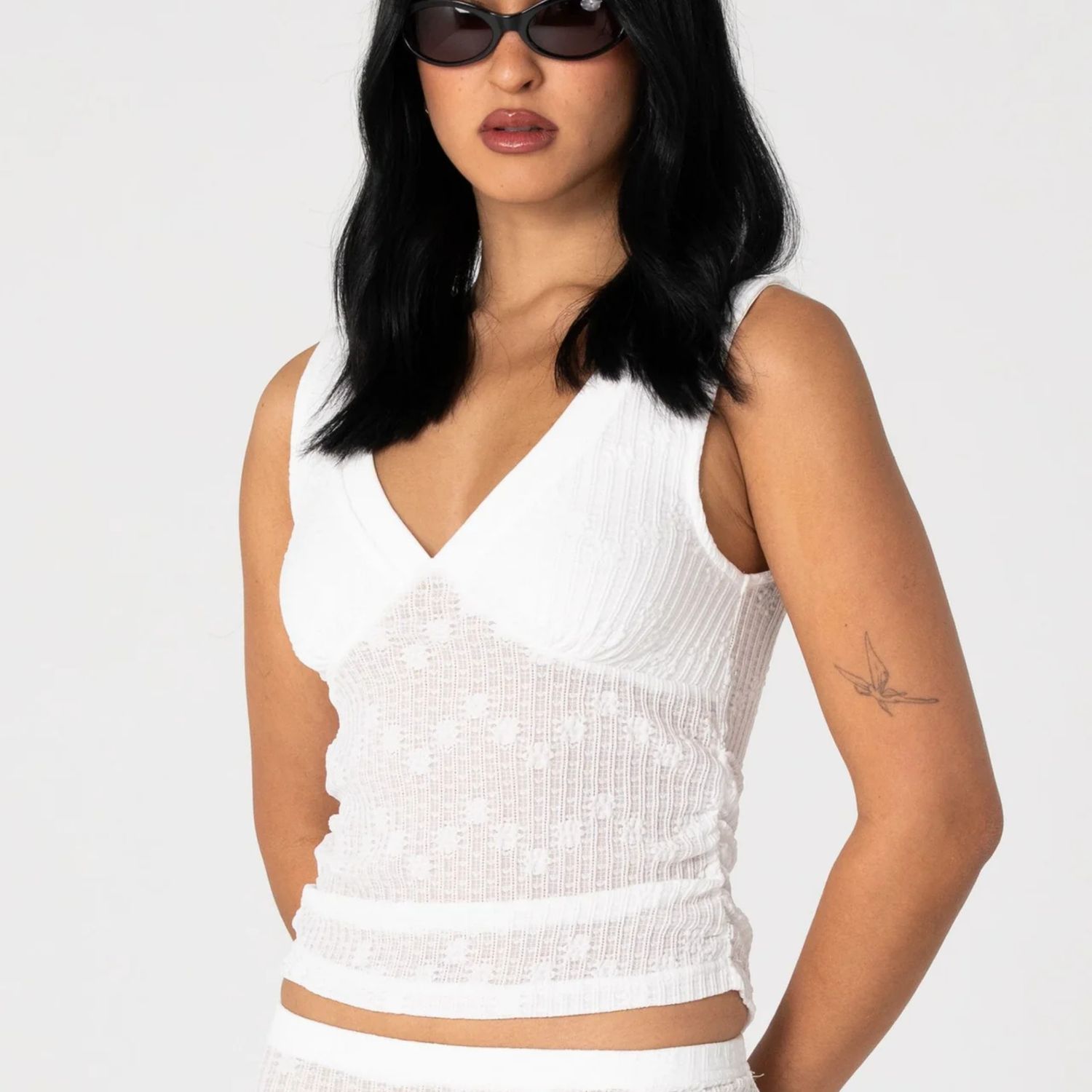 RUSTY WOMENS  ROMA LOW V LACE TOP - WHITE