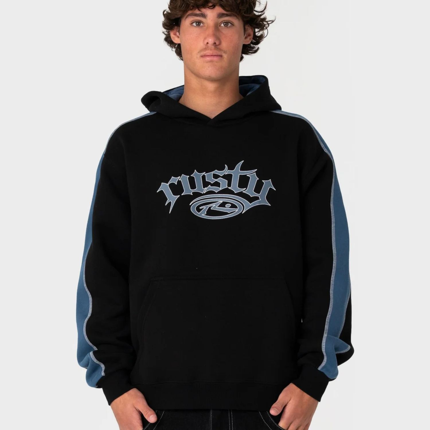 RUSTY MENS  SCREAM HOODED FLEECE - BLACK