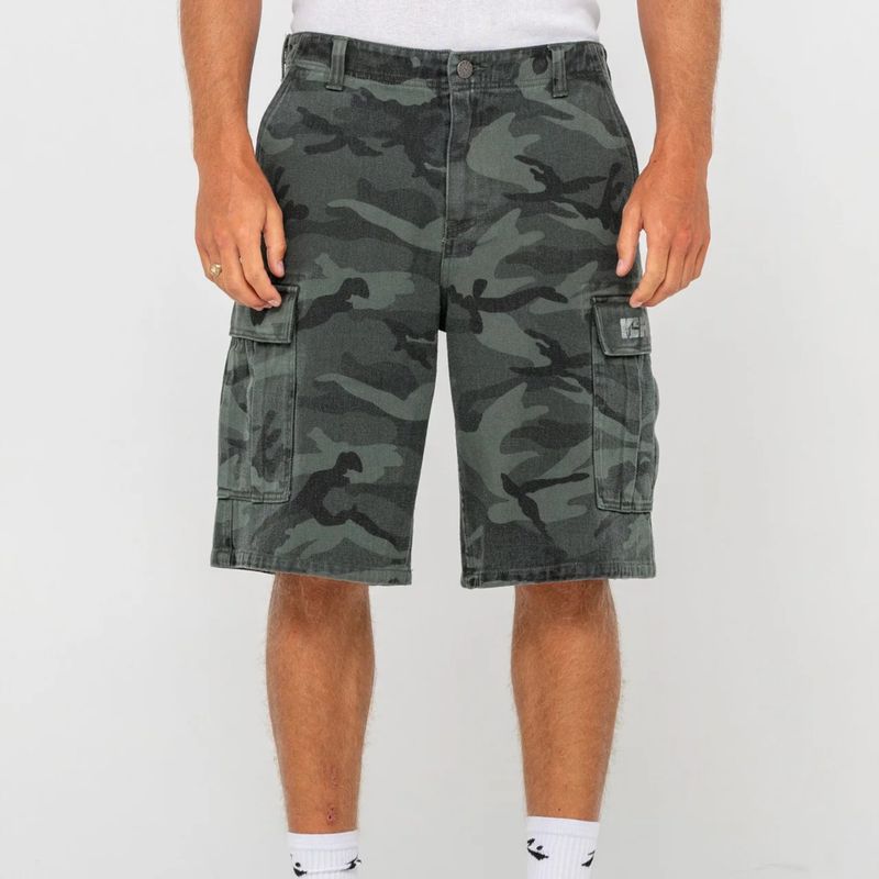 RUSTY MENS  COMMANDO CAMO CARGO SHORT - OVERDYED CAMO