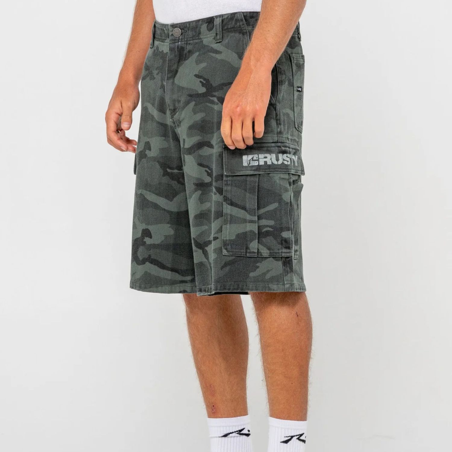 RUSTY MENS  COMMANDO CAMO CARGO SHORT - OVERDYED CAMO