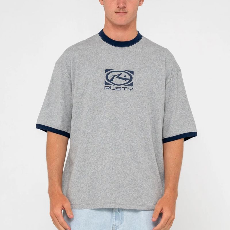 RUSTY MENS  HYPER RINGER SHORT SLEEVE TEE - GREY MARLE