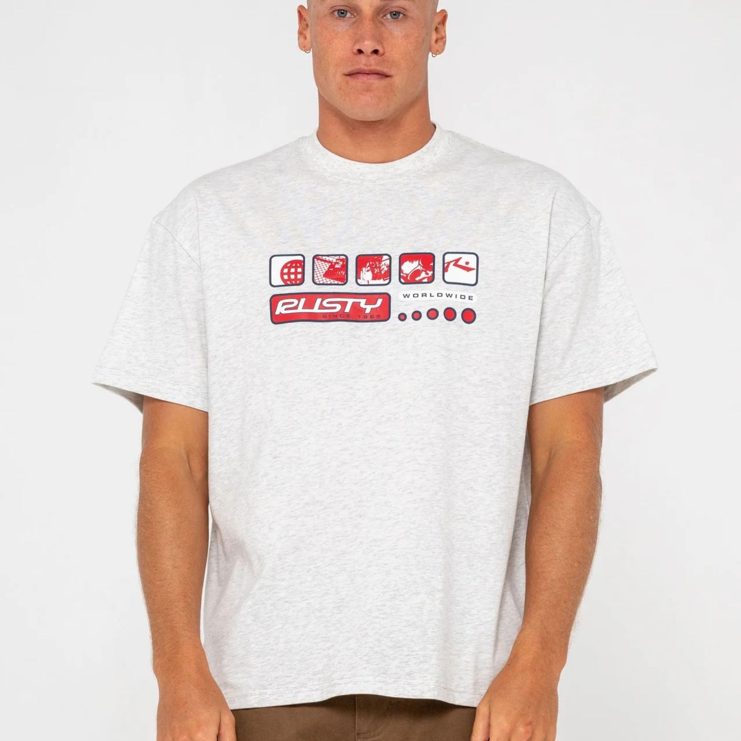 RUSTY MENS  SECOND SUMMER SHORT SLEEVE TEE - ECRU MARLE