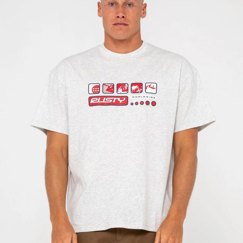 RUSTY MENS  SECOND SUMMER SHORT SLEEVE TEE - ECRU MARLE