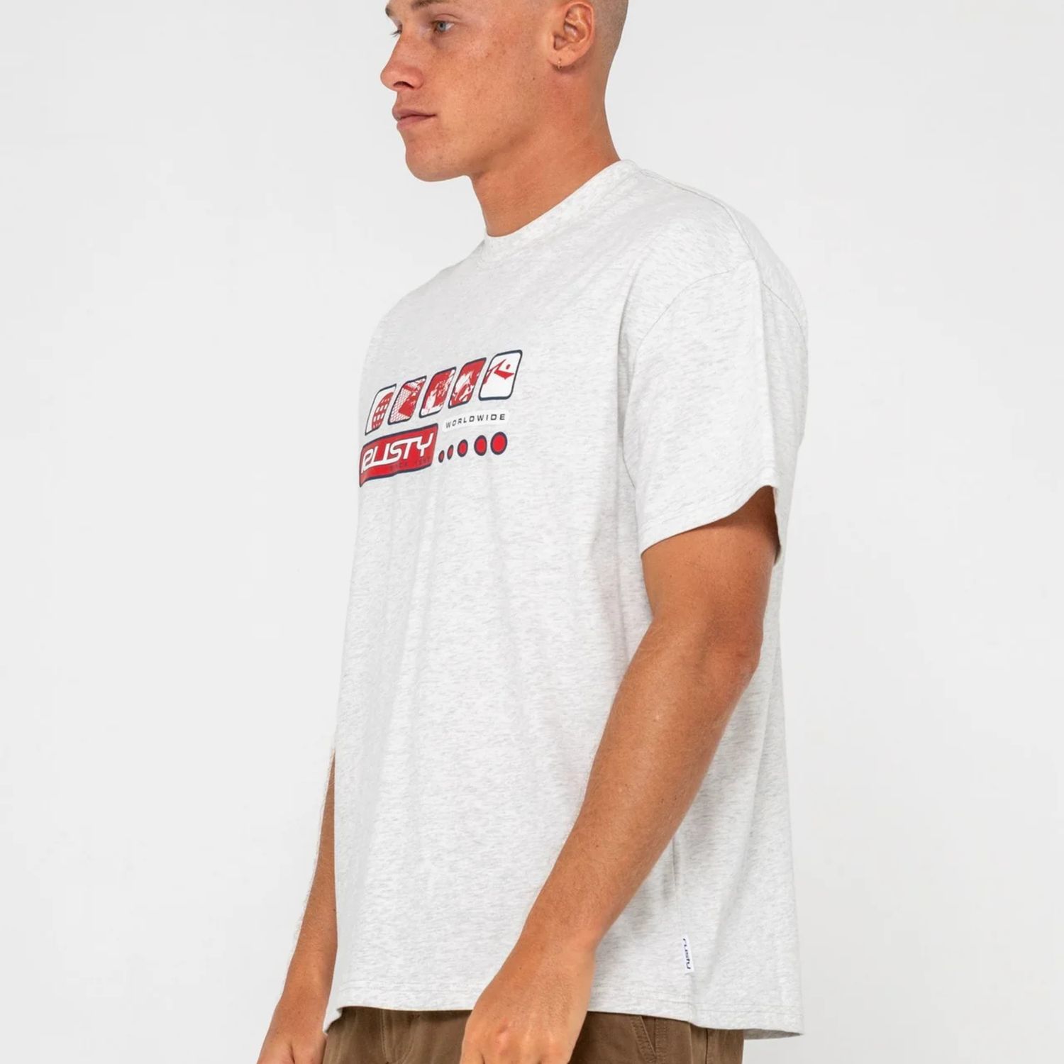 RUSTY MENS  SECOND SUMMER SHORT SLEEVE TEE - ECRU MARLE