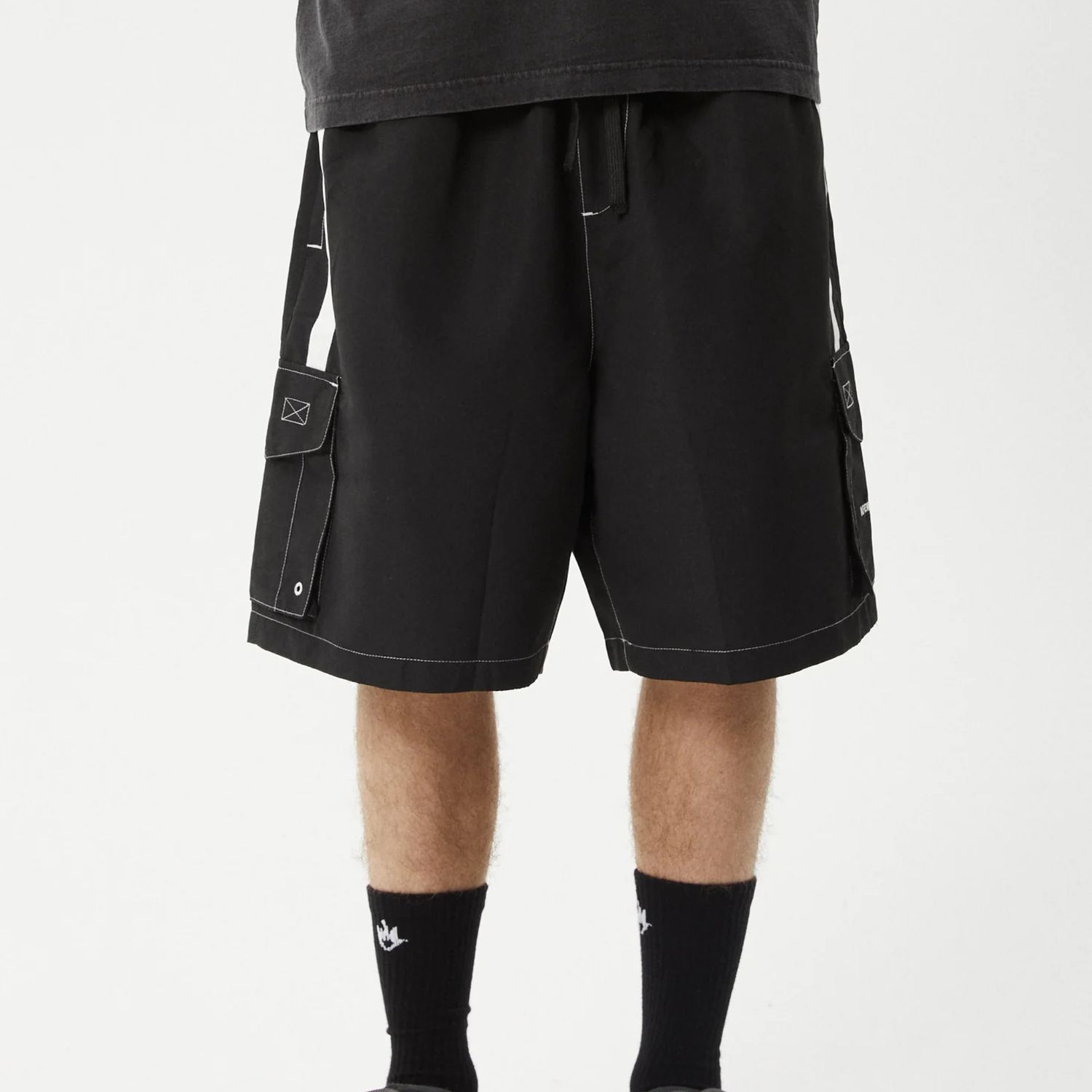 AFENDS MENS  HOUSE RELATED CARGO SHORT - BLACK