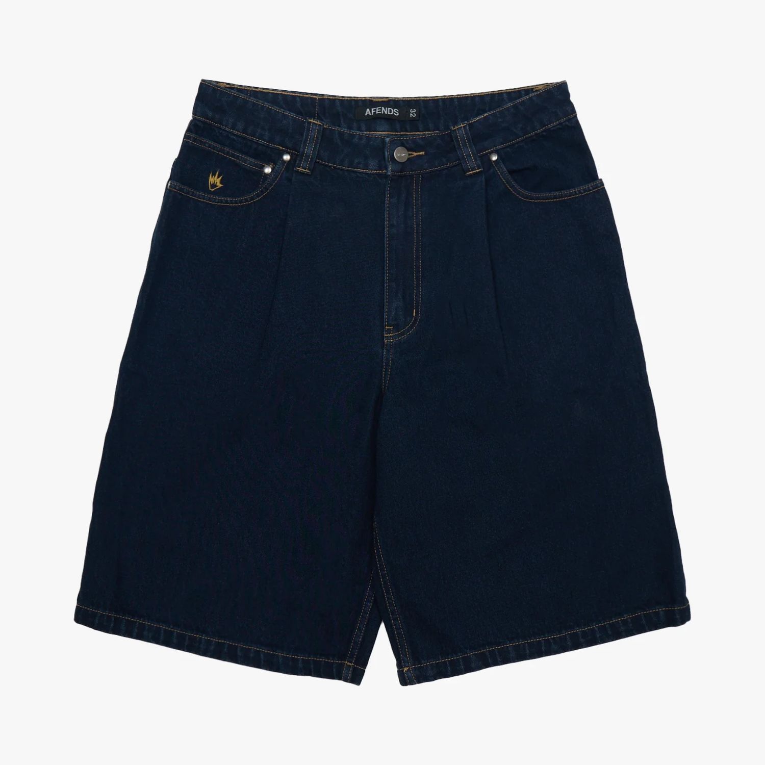 AFENDS MENS  FAST FORWARD DENIM UPTRA BAGGY PLEATED 24” SHORTS - INK