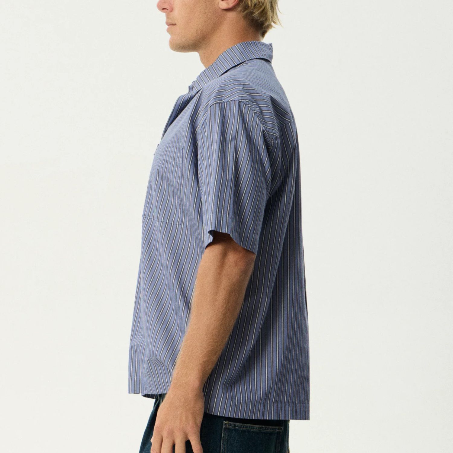AFENDS MENS  SHIPRECK STRIP SS SHIRT - MARLING