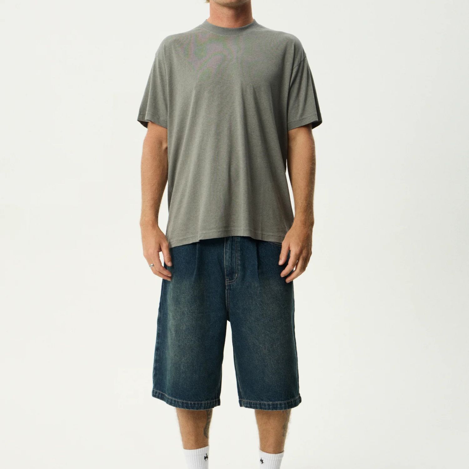AFENDS MENS  FOUNDATION BOXY SS TEE - WASHED SYCAMORE