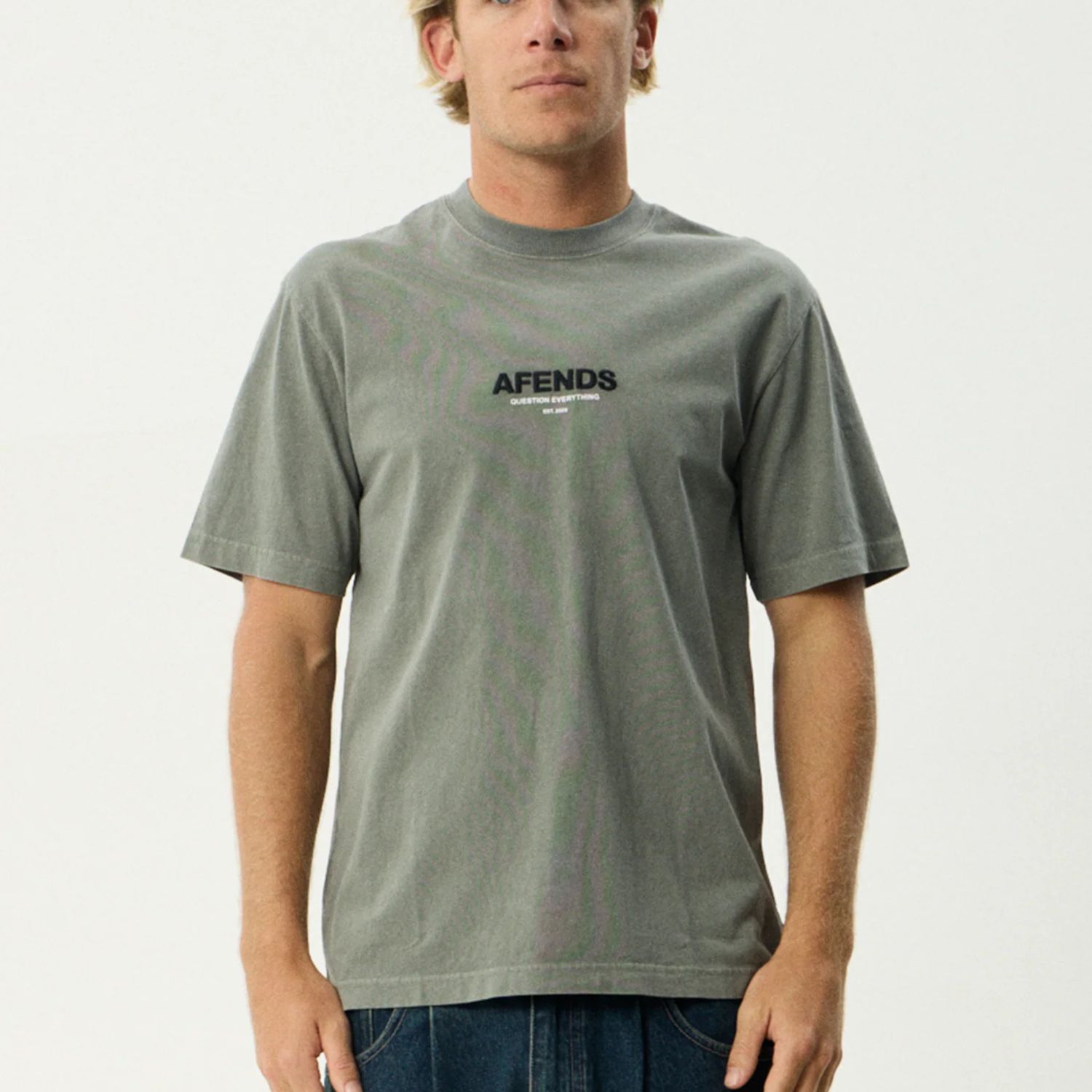 AFENDS MENS  VINYL RETRO SS TEE - WASHED SYCAMORE