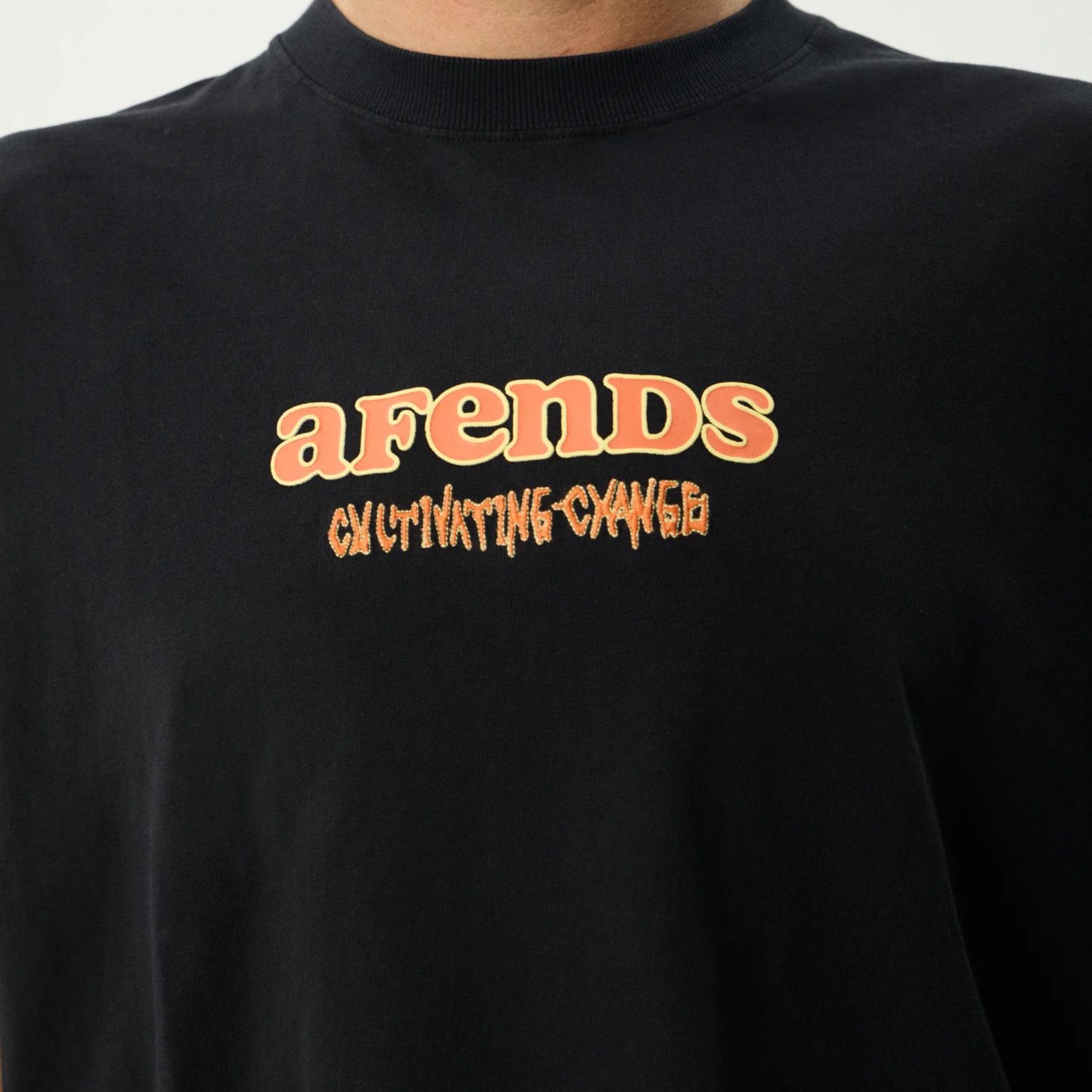 AFENDS MENS SIMPLE TIMES BOXY SS TEE - STONE BLACK