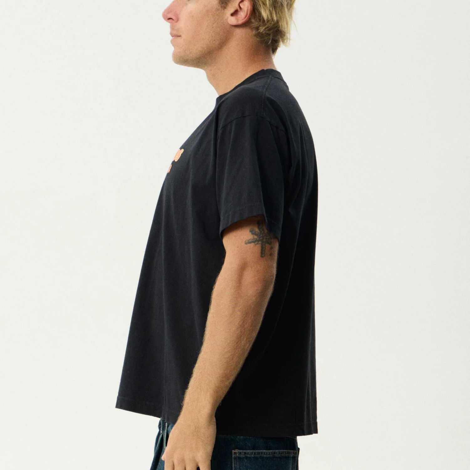 AFENDS MENS SIMPLE TIMES BOXY SS TEE - STONE BLACK