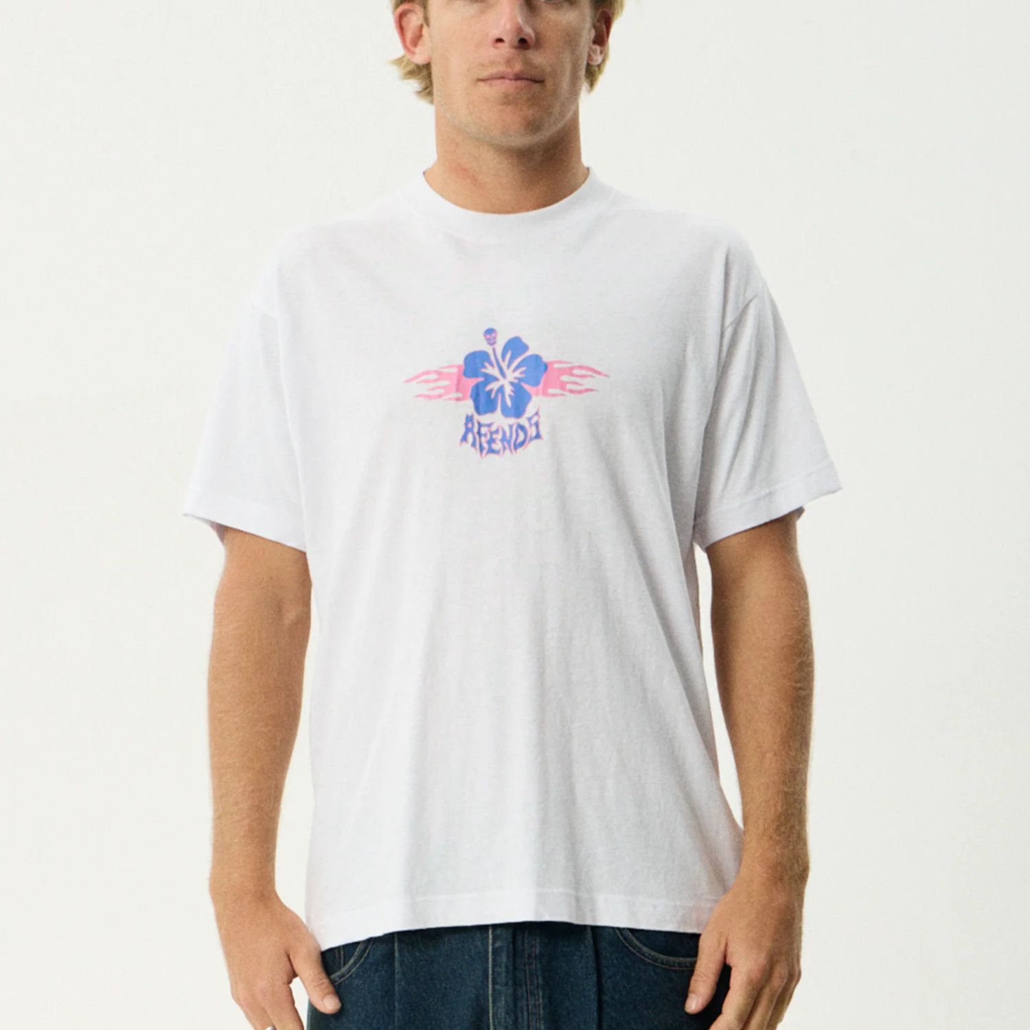 AFENDS MENS WIPED OUT BOXY SS TEE - WHITE