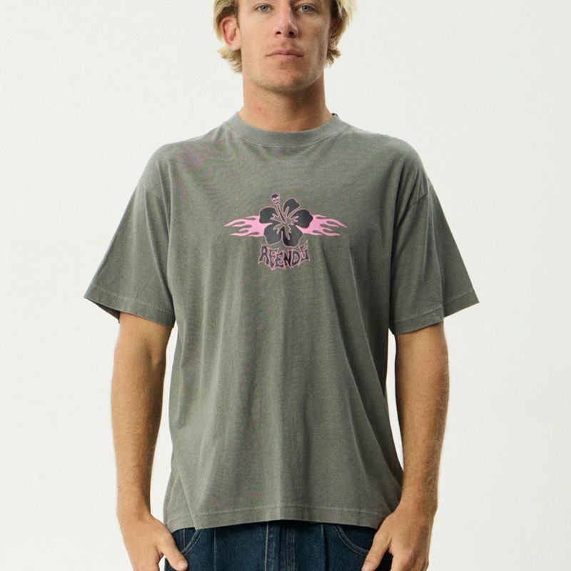 AFENDS MENS WIPED OUT BOXY SS TEE - WASHED SYCAMORE