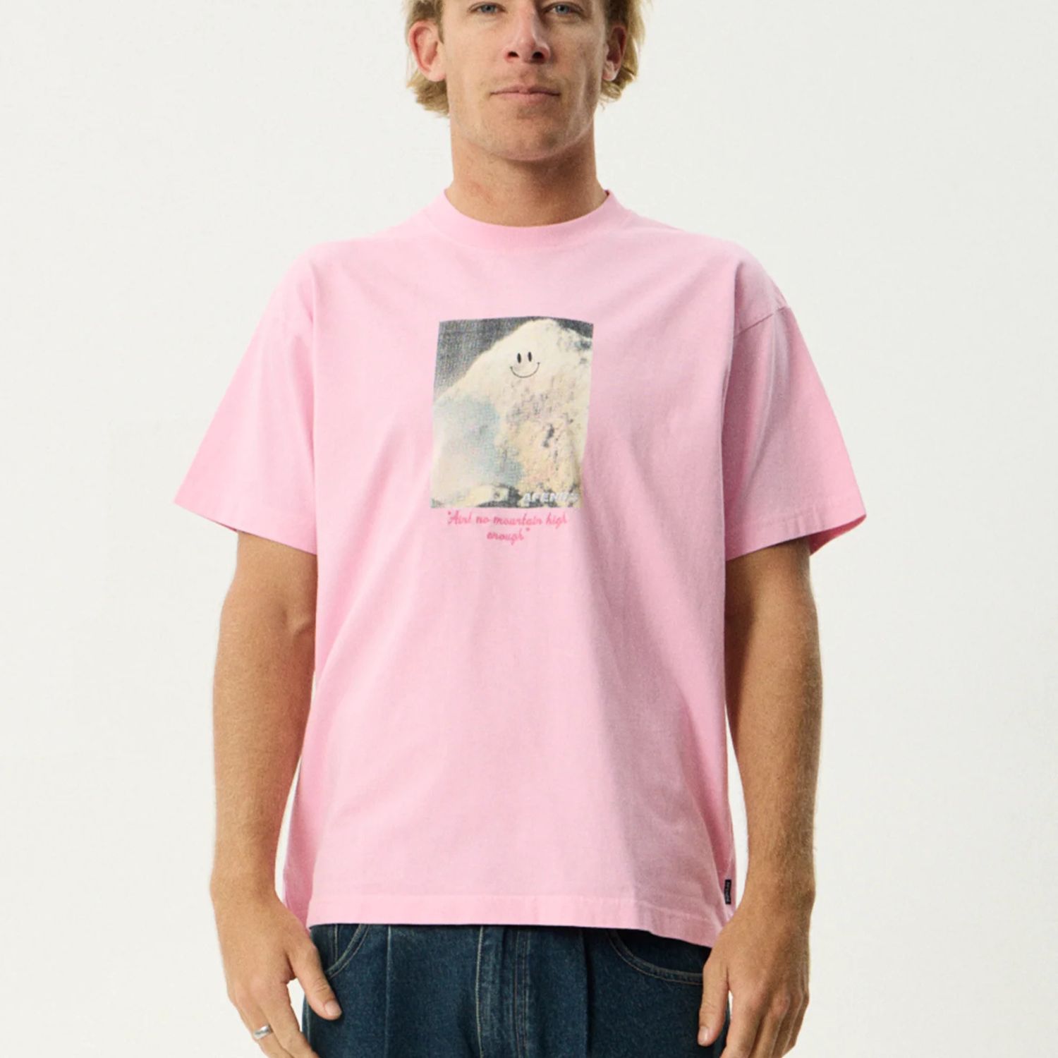 AFENDS MENS TOO HIGH HEAVYWEIGHT BOXY SS TEE - VINTAGE PINK