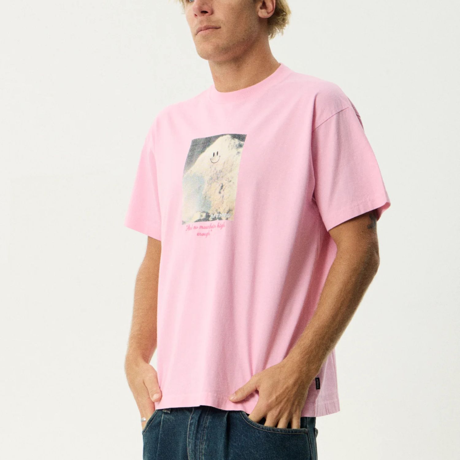 AFENDS MENS TOO HIGH HEAVYWEIGHT BOXY SS TEE - VINTAGE PINK