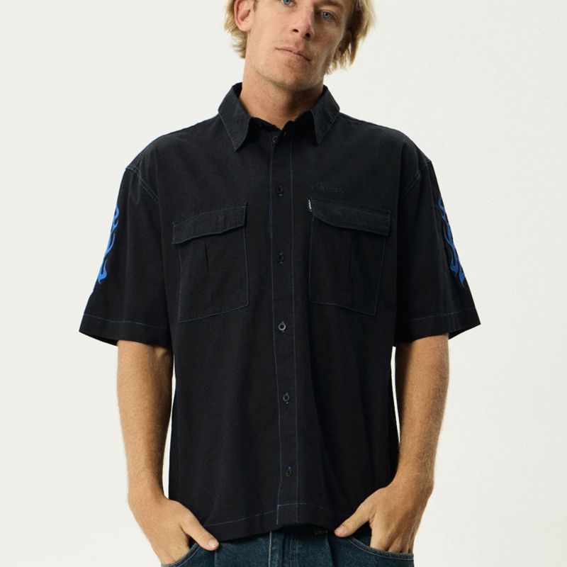 AFENDS MENS  UTILITY SS SHIRT - BLACK