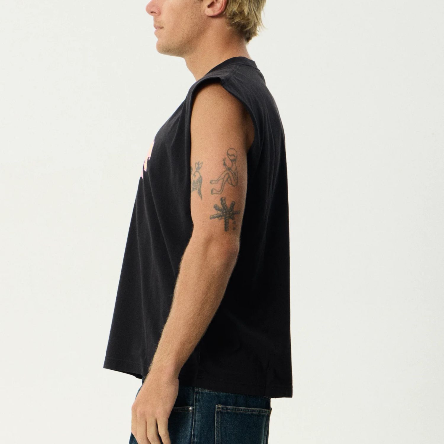 AFENDS MENS  FLAME ON MUSCLE - STONE BLACK