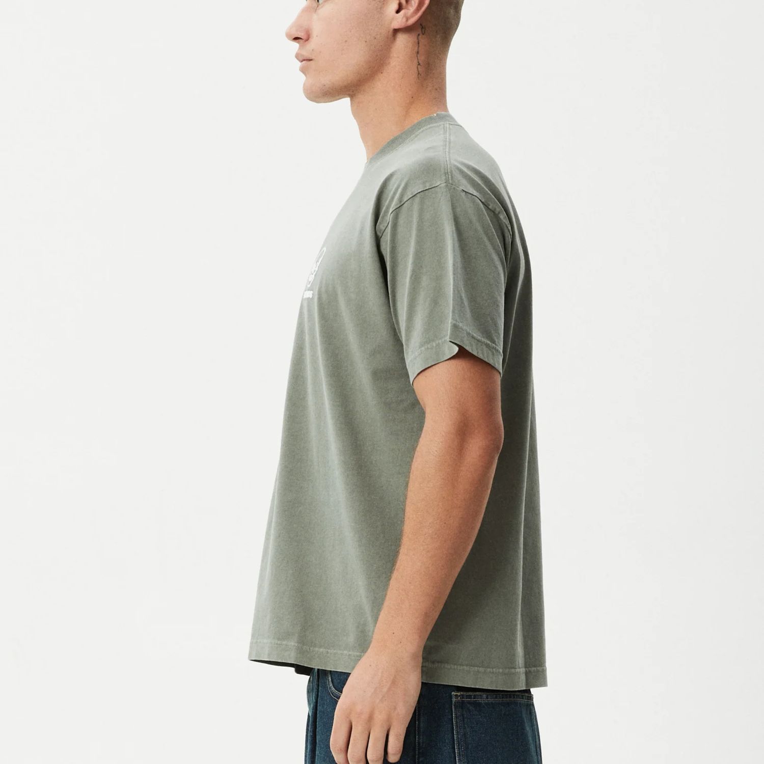 AFENDS MENS  SKELETOR BOXY SS TEE - WASHED SYCAMORE