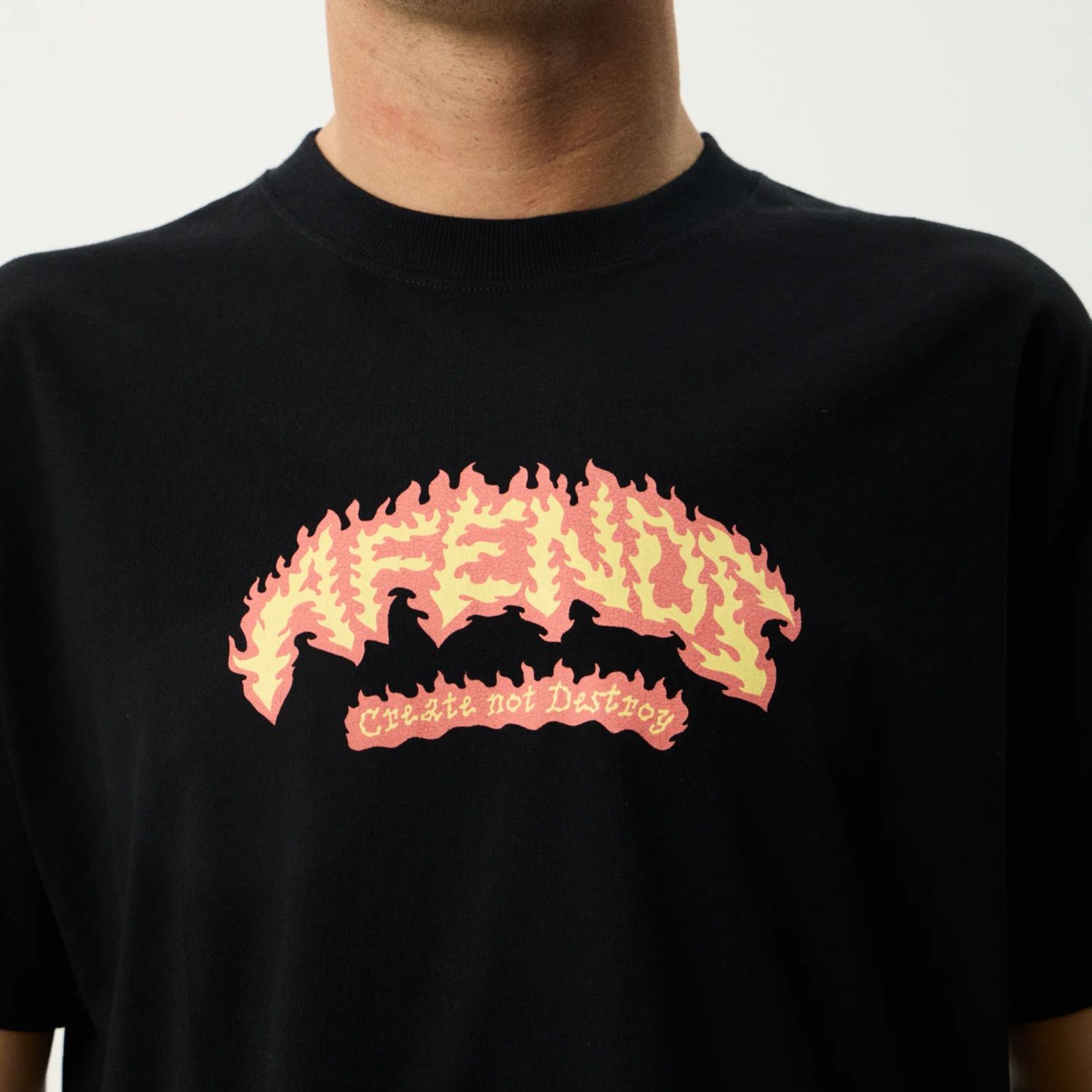 AFENDS MENS  FLAME ON BOXY SS TEE - BLACK