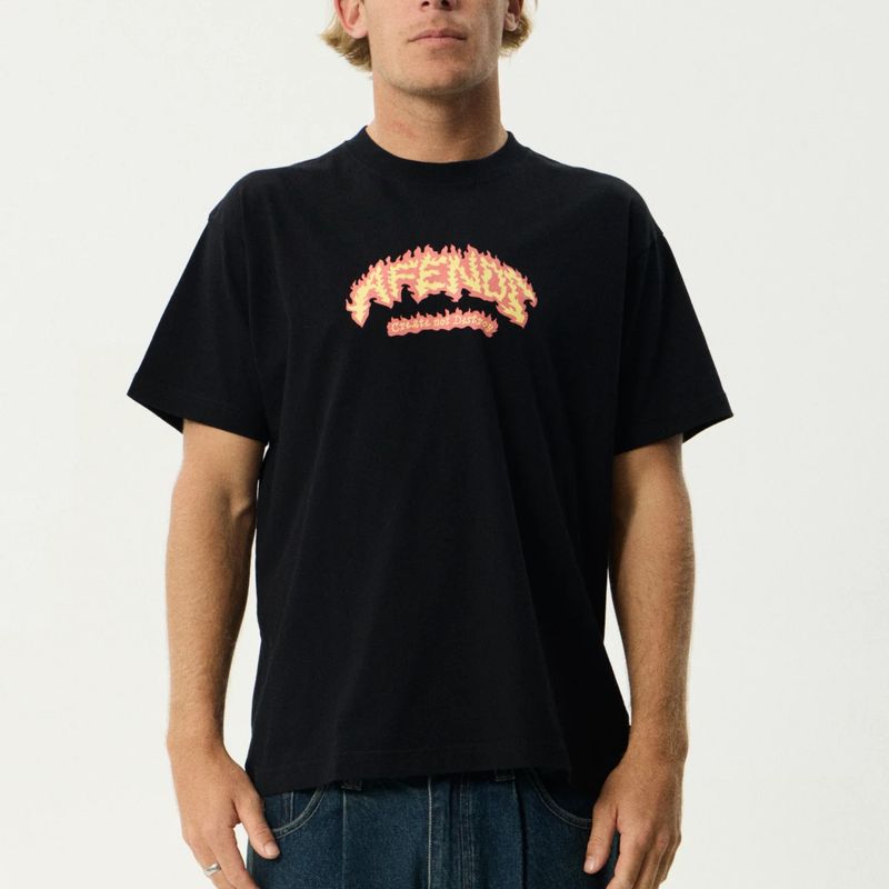 AFENDS MENS  FLAME ON BOXY SS TEE - BLACK