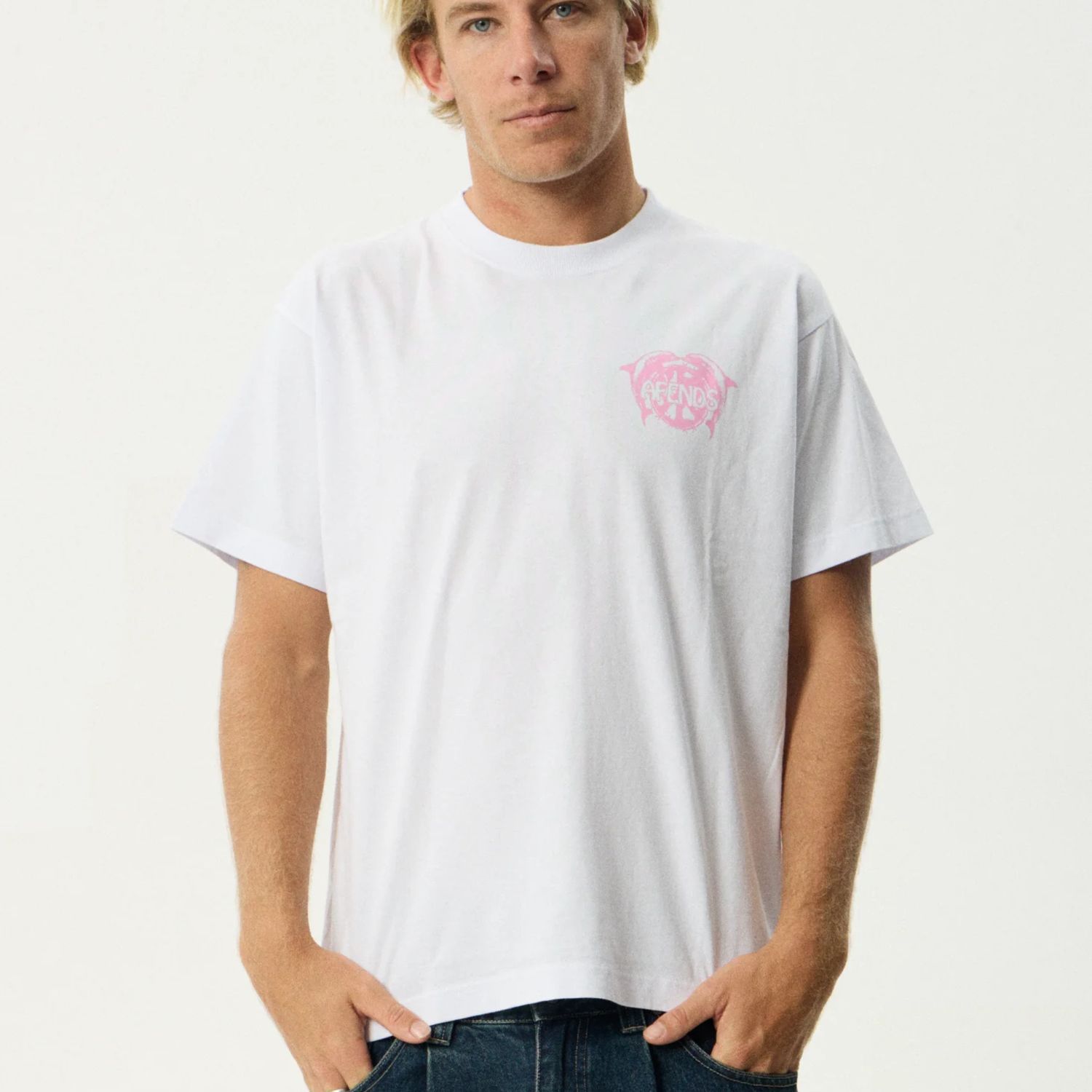 AFENDS MENS  DOLFENDS BOXY SS TEE - WHITE