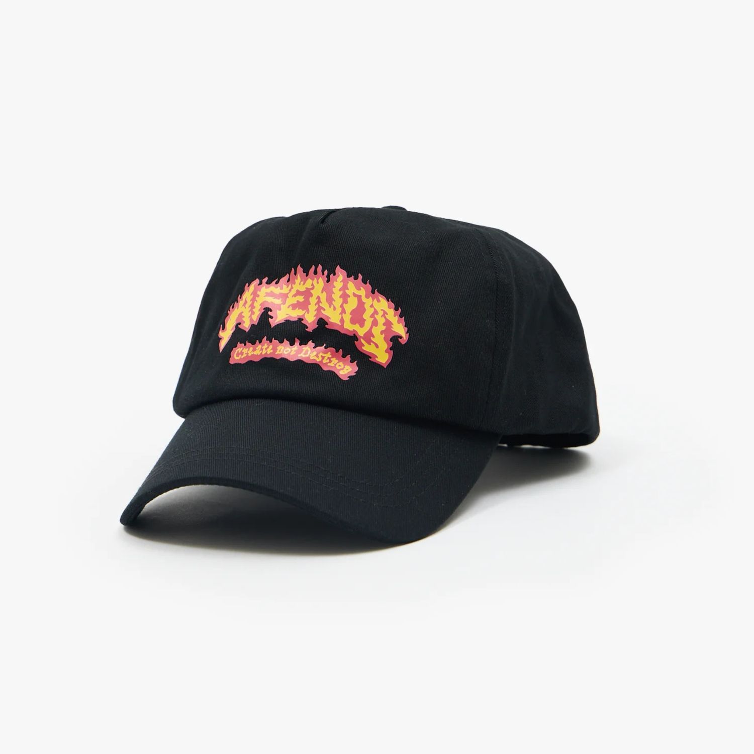 AFENDS MENS  FLAME ON FIVE PANEL CAP - BLACK