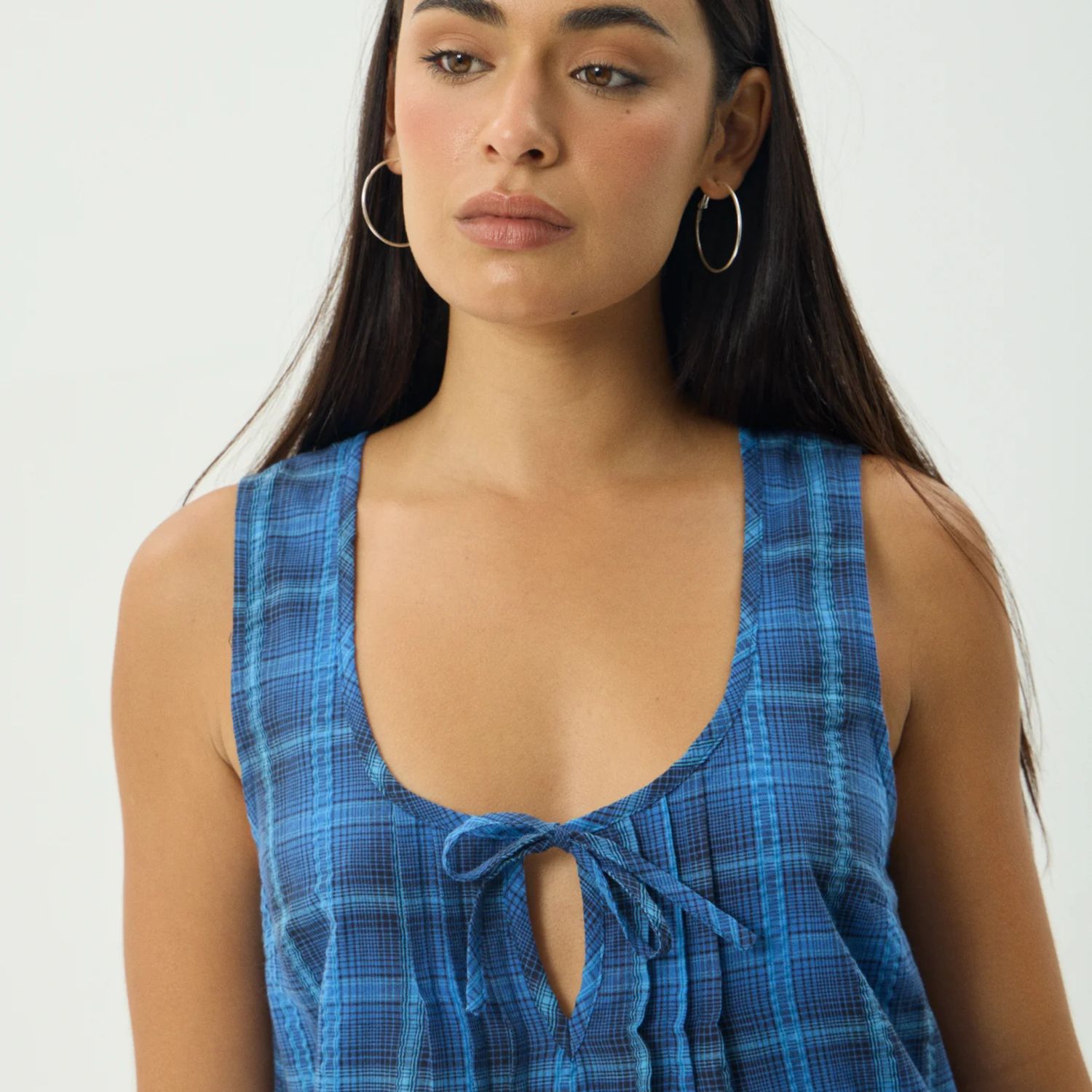 AFENDS WOMENS  CAMDEN SEERSUCKER MINI DRESS - MARINA CHECK