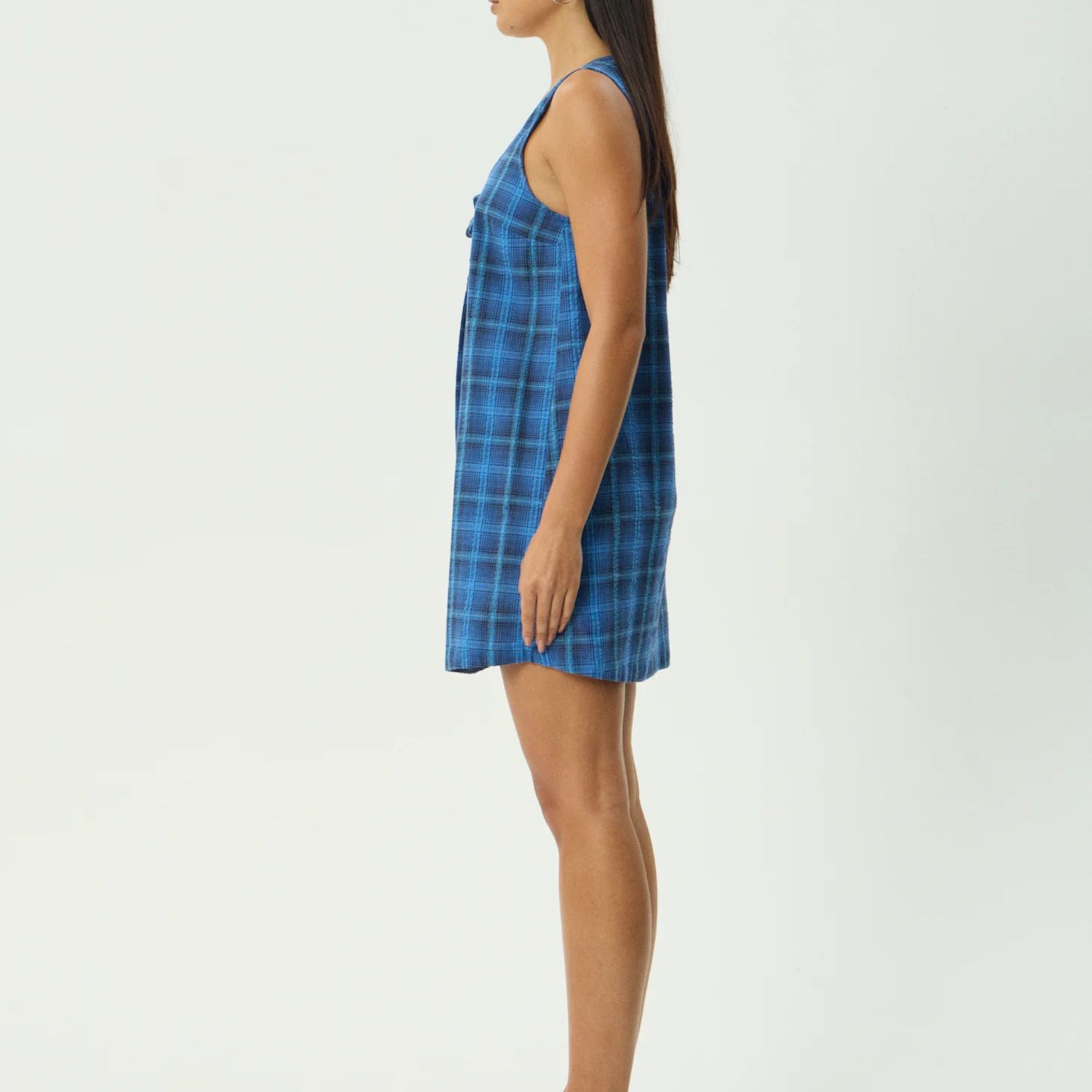AFENDS WOMENS  CAMDEN SEERSUCKER MINI DRESS - MARINA CHECK