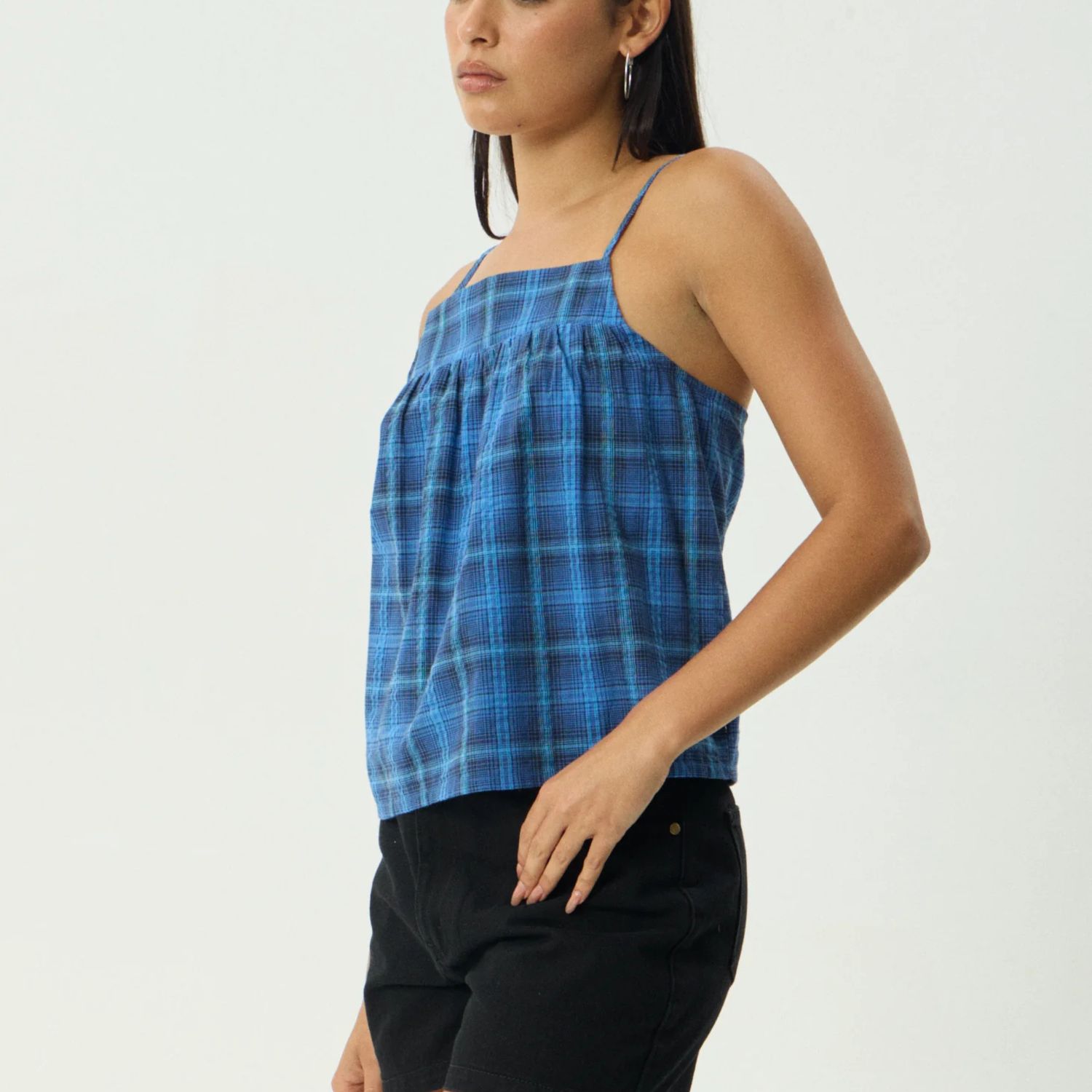 AFENDS WOMENS  CAMDEN SEERSUCKER CAMI TOP - MARINA CHECK