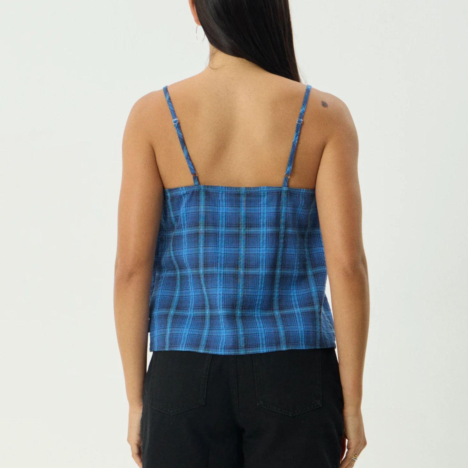 AFENDS WOMENS  CAMDEN SEERSUCKER CAMI TOP - MARINA CHECK