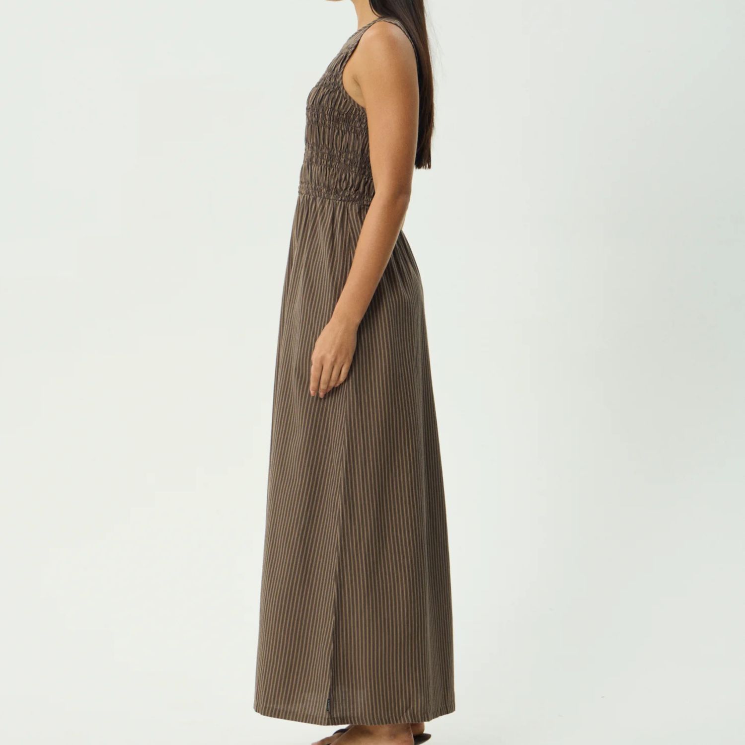 AFENDS WOMENS  CYRUS MAXI DRESS - COFFEE STRIPE