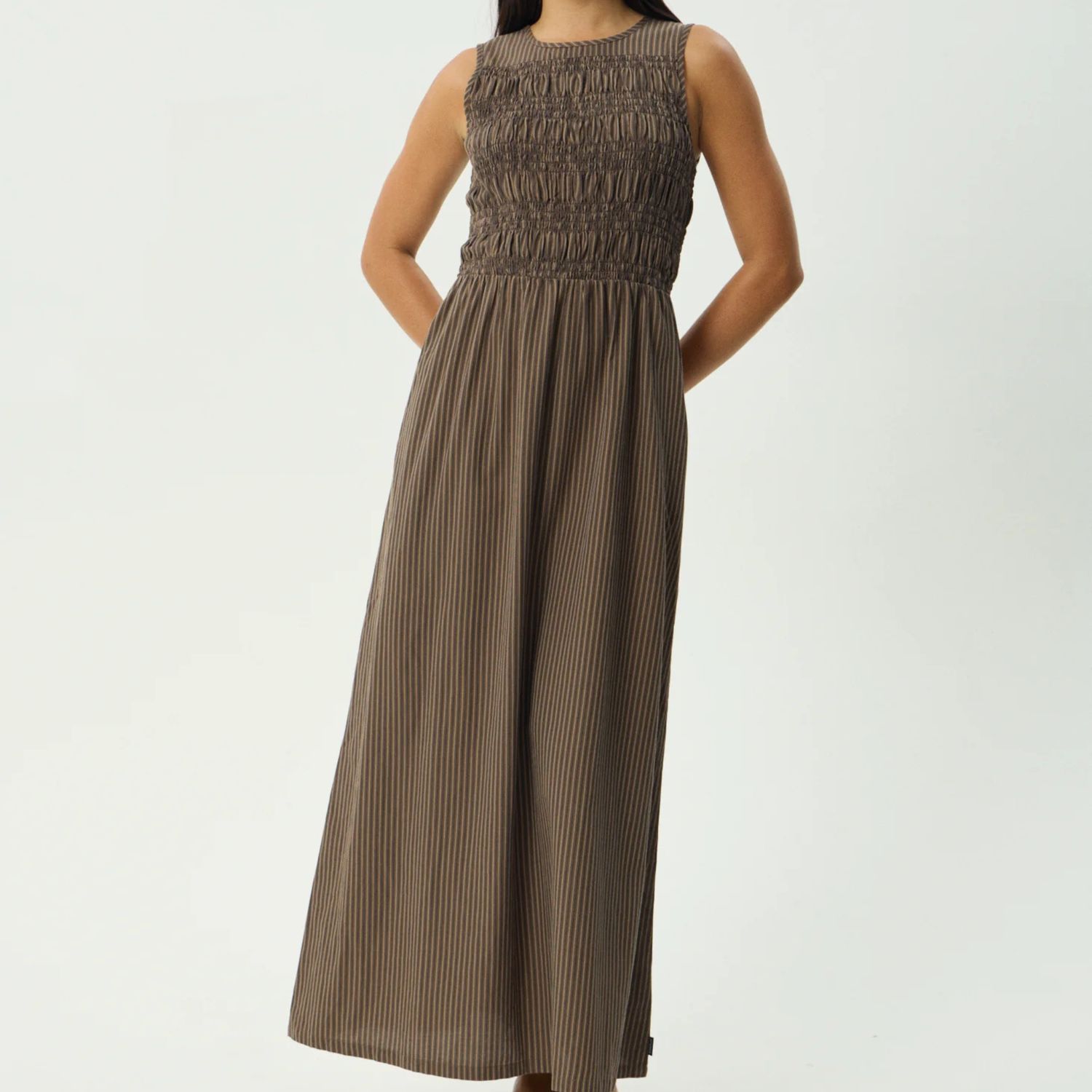 AFENDS WOMENS  CYRUS MAXI DRESS - COFFEE STRIPE