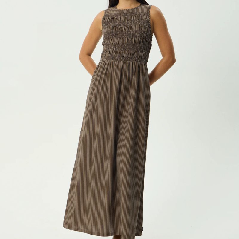 AFENDS WOMENS  CYRUS MAXI DRESS - COFFEE STRIPE