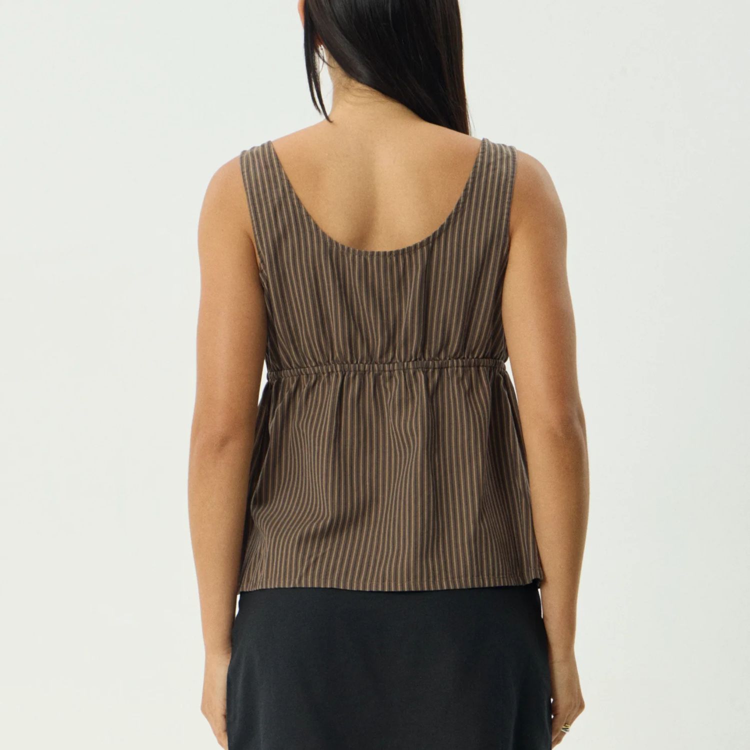 AFENDS WOMENS  CYRUS TIE TOP - COFFEE STRIPE