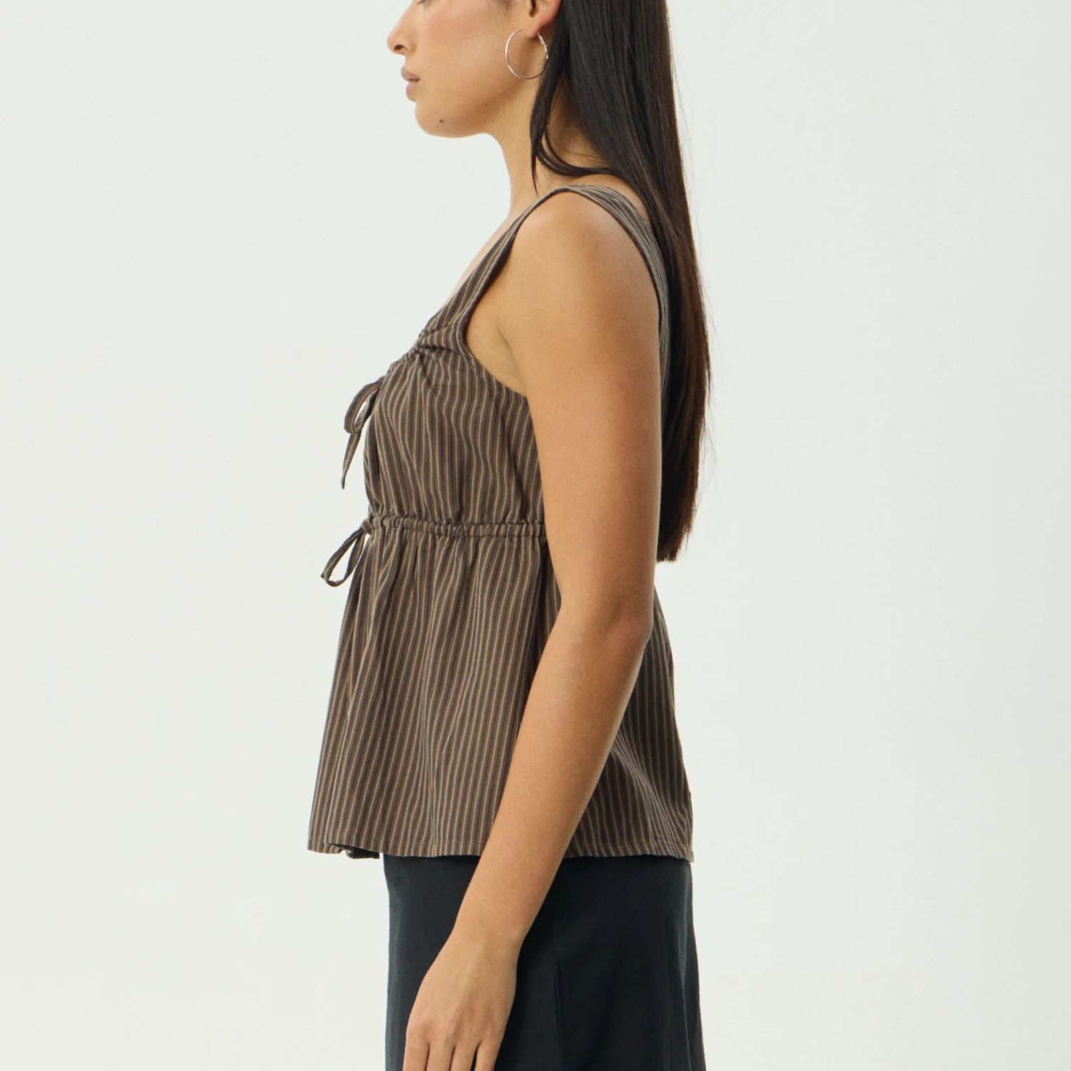 AFENDS WOMENS  CYRUS TIE TOP - COFFEE STRIPE
