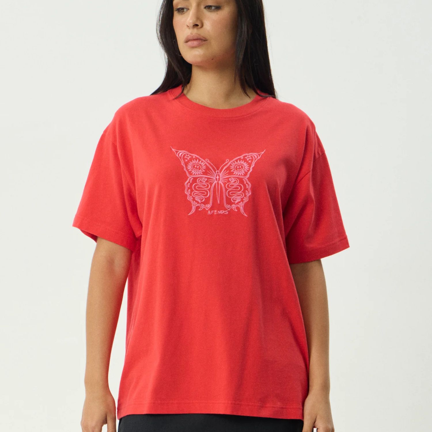 AFENDS WOMENS  FLY AWAY OS TEE - TOMATO
