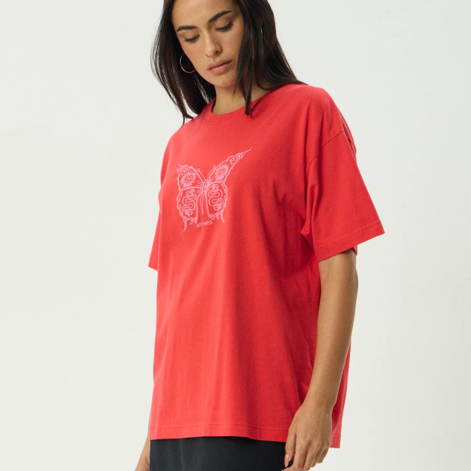 AFENDS WOMENS  FLY AWAY OS TEE - TOMATO