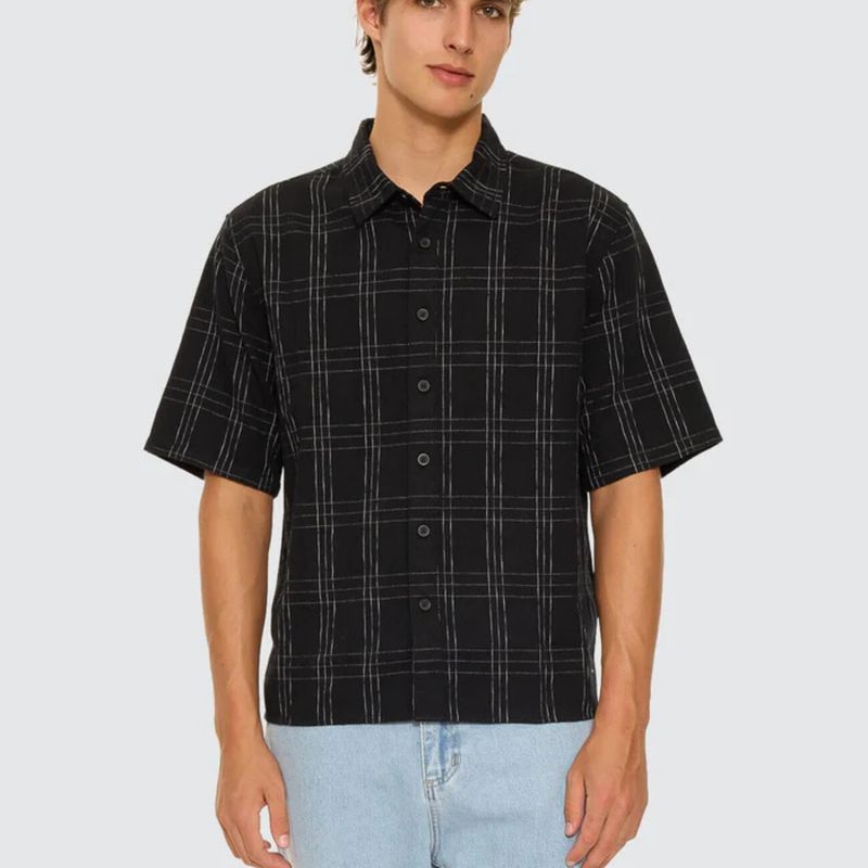 THRILLS MENS BUILT TO WIN SHORT CROPPED SLEEVE SHIRT - BLACK