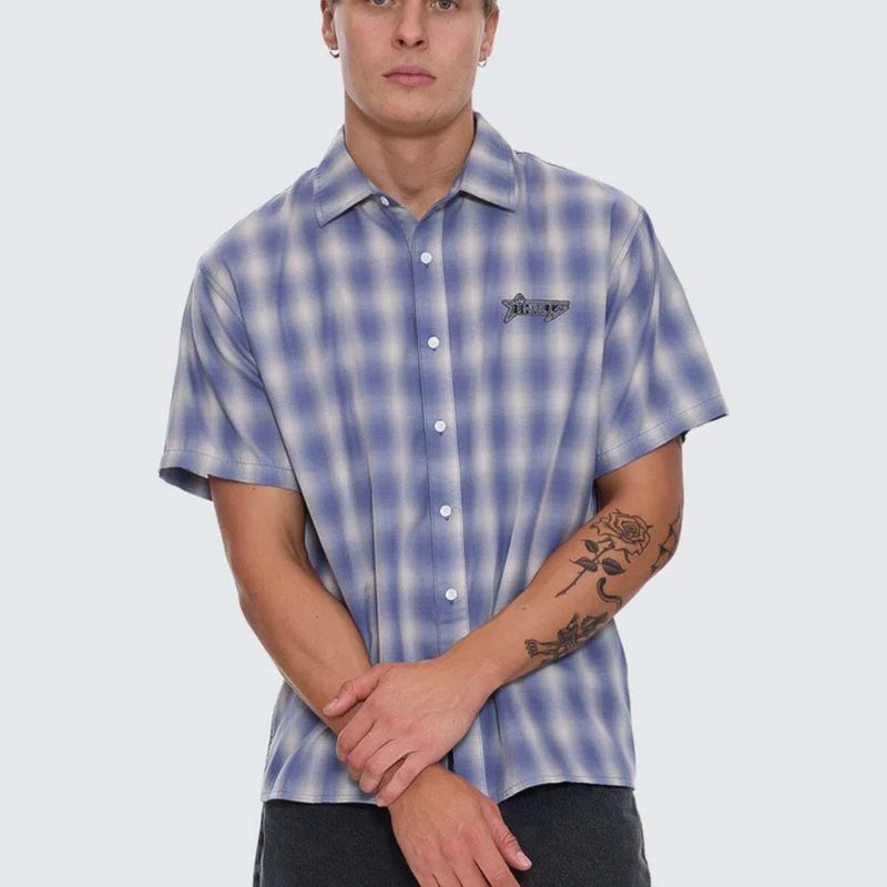 THRILLS MENS HEAVY STATIC SS CROPPED SHIRT - ROYAL CREAM