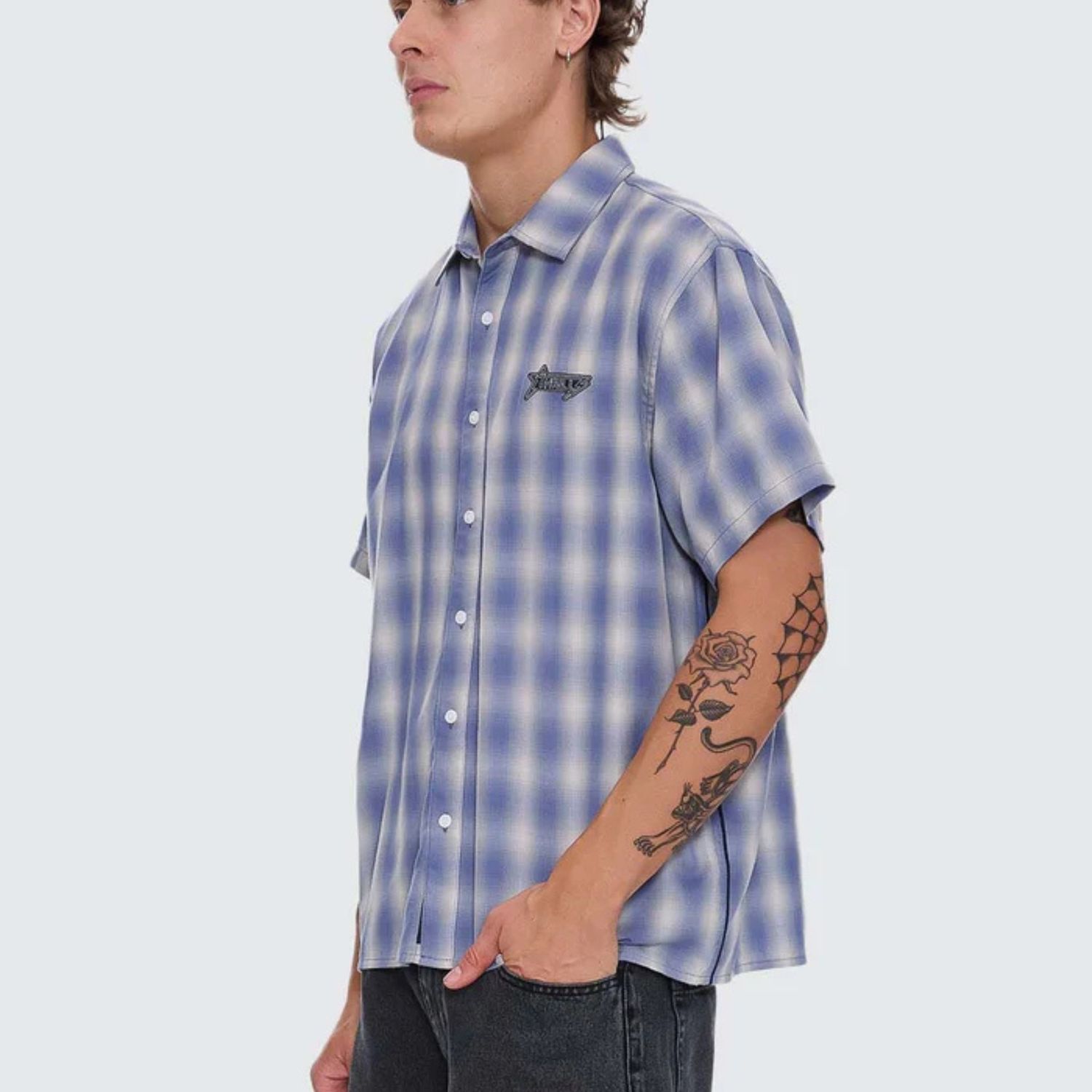 THRILLS MENS HEAVY STATIC SS CROPPED SHIRT - ROYAL CREAM